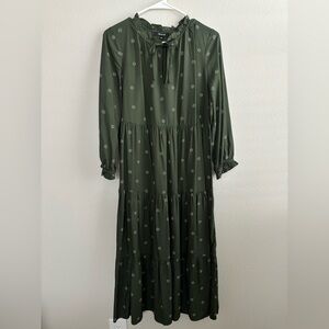 Madewell Olive Long Sleeve Dress with Floral Pattern